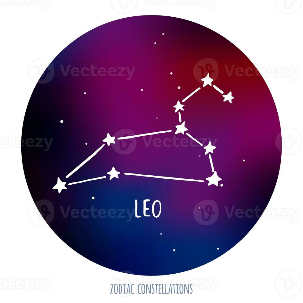 Leo vector sign. Zodiacal constellation made of stars on space background. photo