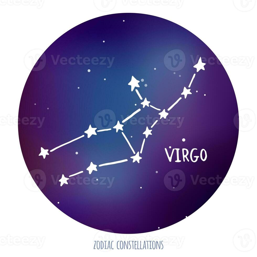 Virgo vector signo. zodiacal constelación hecho de estrellas en espacio antecedentes. foto