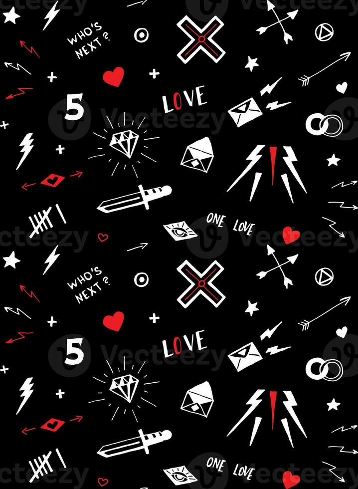 Vector pattern with old school tattoo elements. Black and white. photo