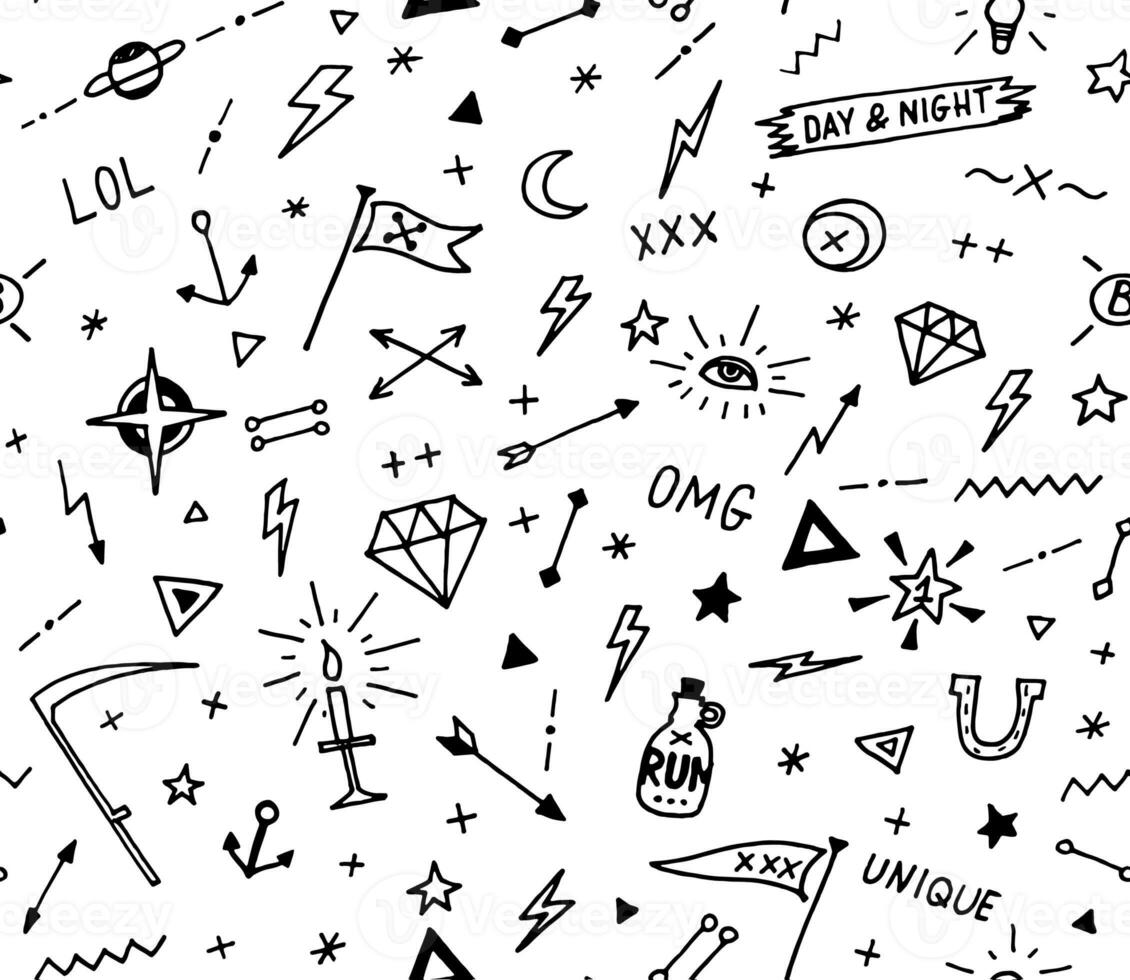 Vector pattern with old school tattoo elements. Black and white. photo