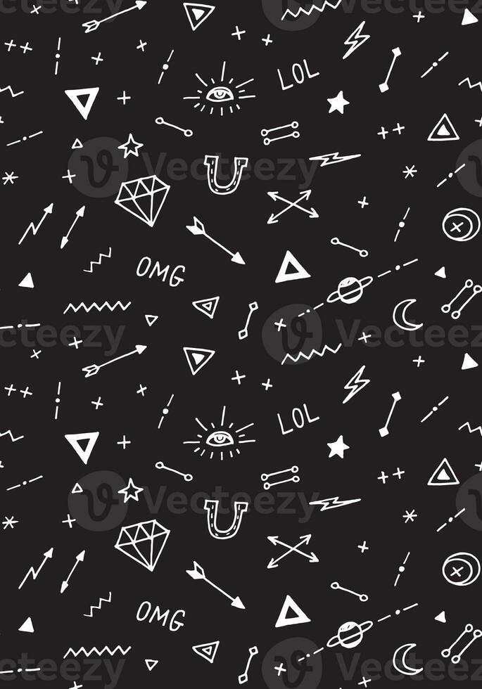 Vector pattern with old school tattoo elements. Black and white. photo
