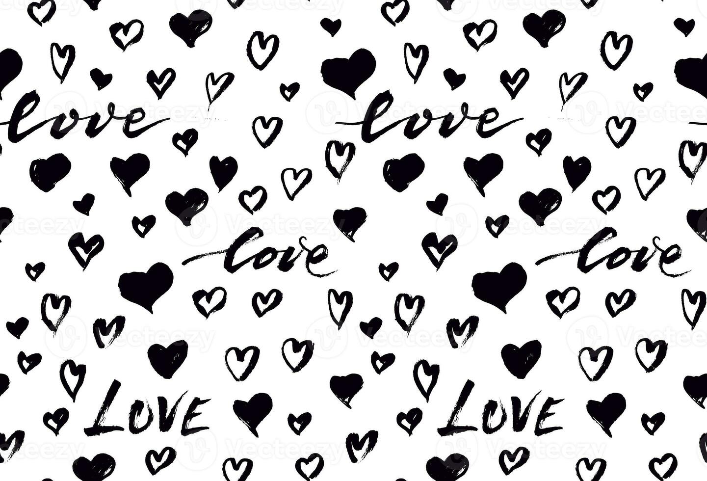 Seamless background pattern with hand drawn textured hearts photo