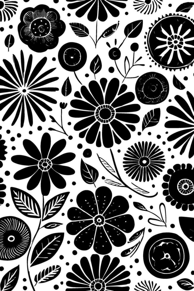 resumen negro y blanco monocromo dibujado a mano flores textura modelo garabatear vector ilustración