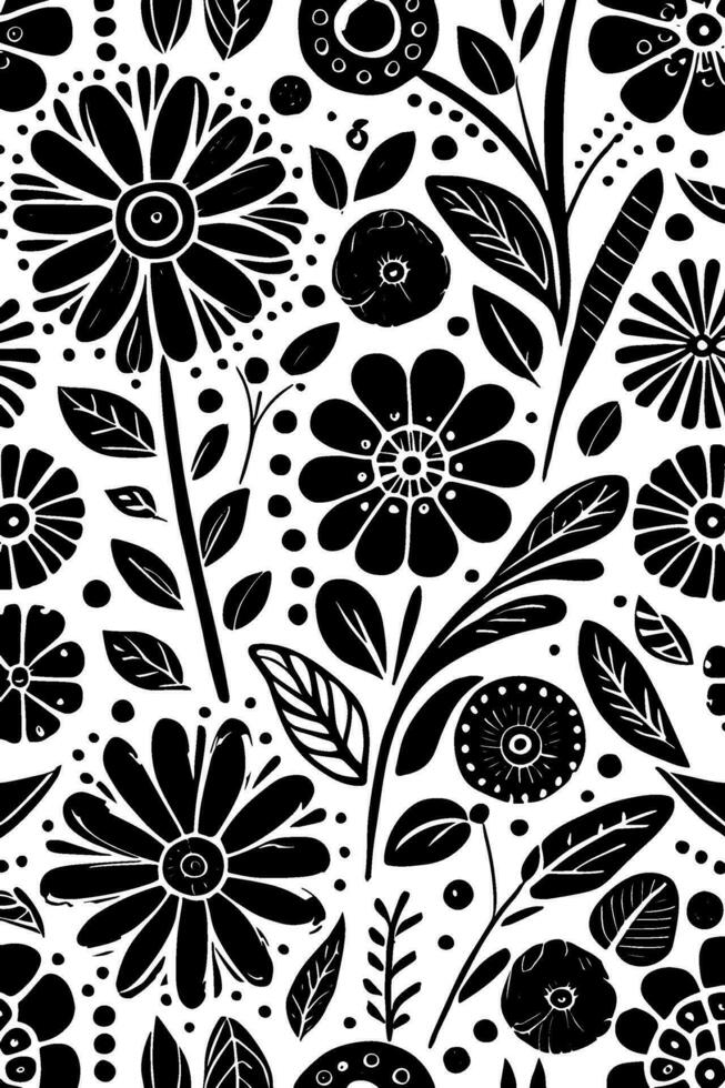 resumen negro y blanco monocromo dibujado a mano flores textura modelo garabatear vector ilustración