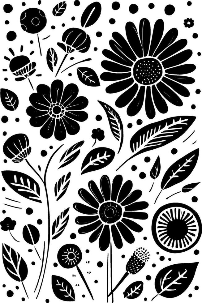 resumen negro y blanco monocromo dibujado a mano flores textura modelo garabatear vector ilustración