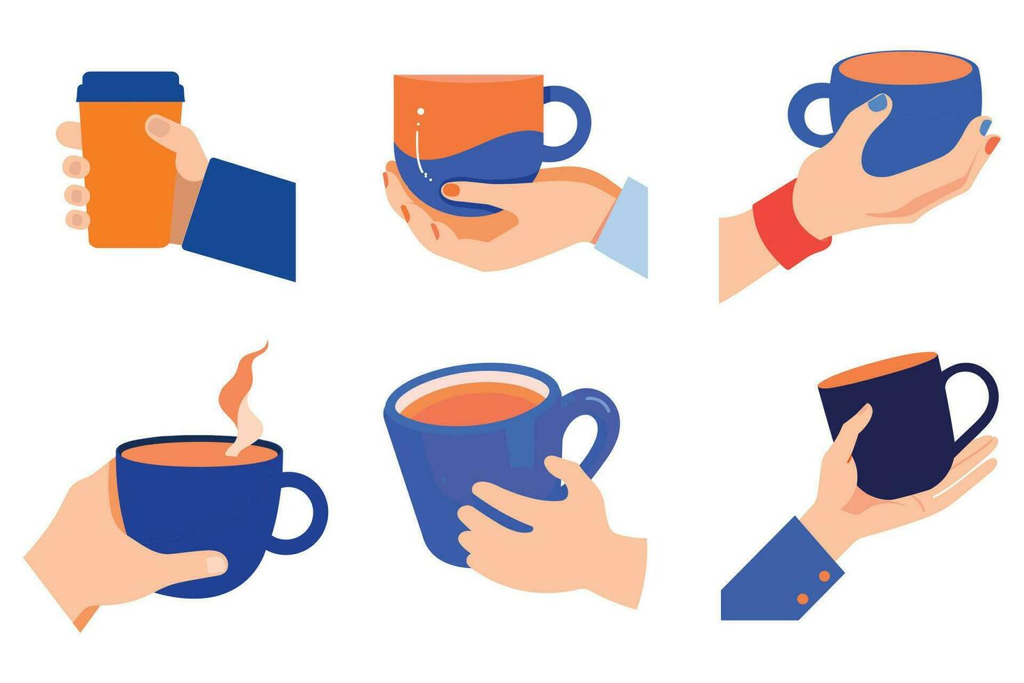 mano dibujado mano participación un café taza en plano estilo vector