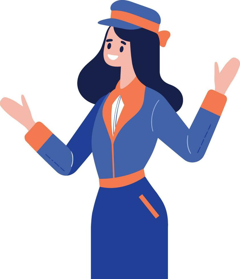 Hand Drawn Flight attendant with suitcase in flat style vector