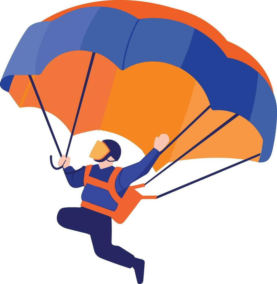 Hand Drawn adventurous traveler parachuting from the sky in flat style vector