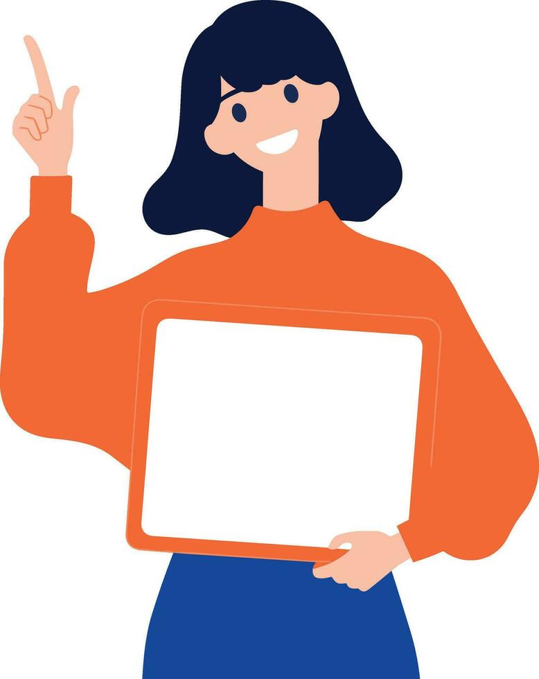 Hand Drawn Female character holding a white board in flat style vector