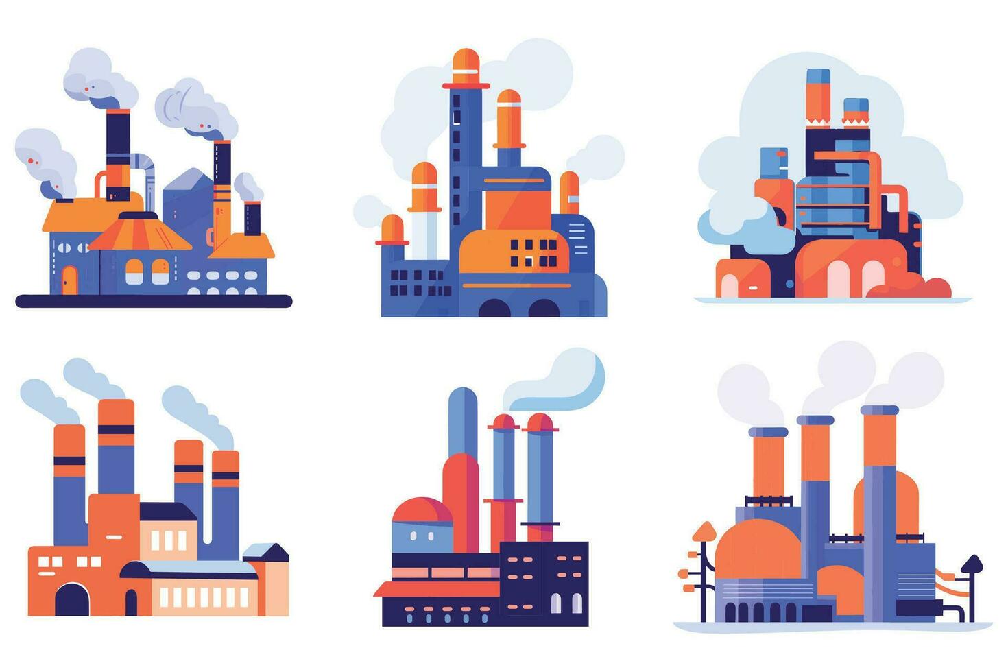 Hand Drawn Factories with pollution and smoke in flat style vector