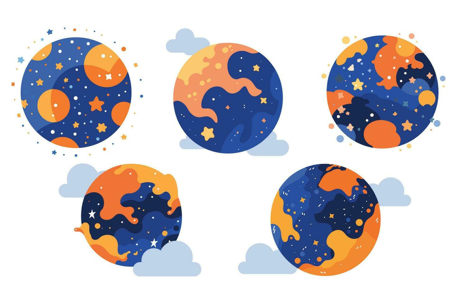 mano dibujado planetas o estrellas en espacio en plano estilo vector