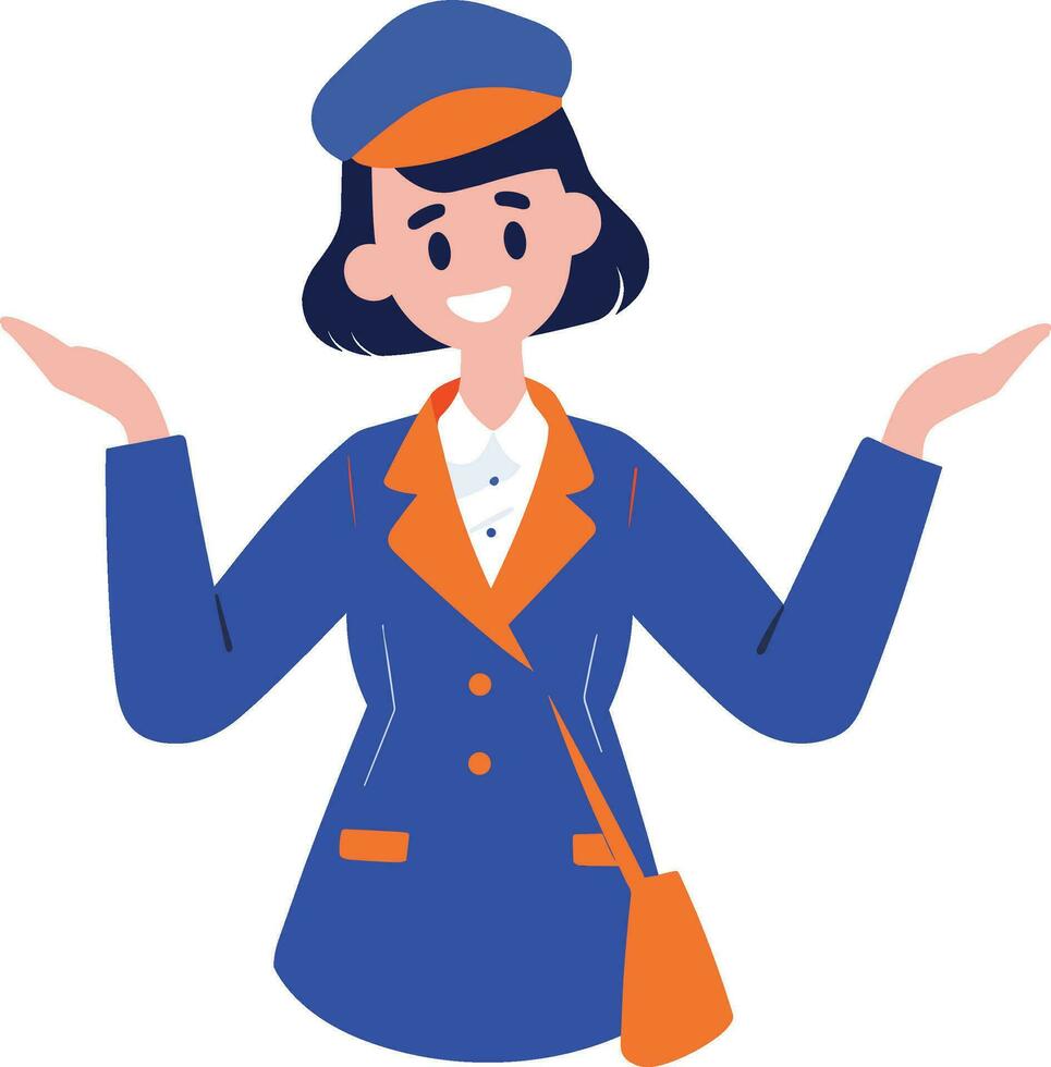 Hand Drawn Flight attendant with suitcase in flat style vector