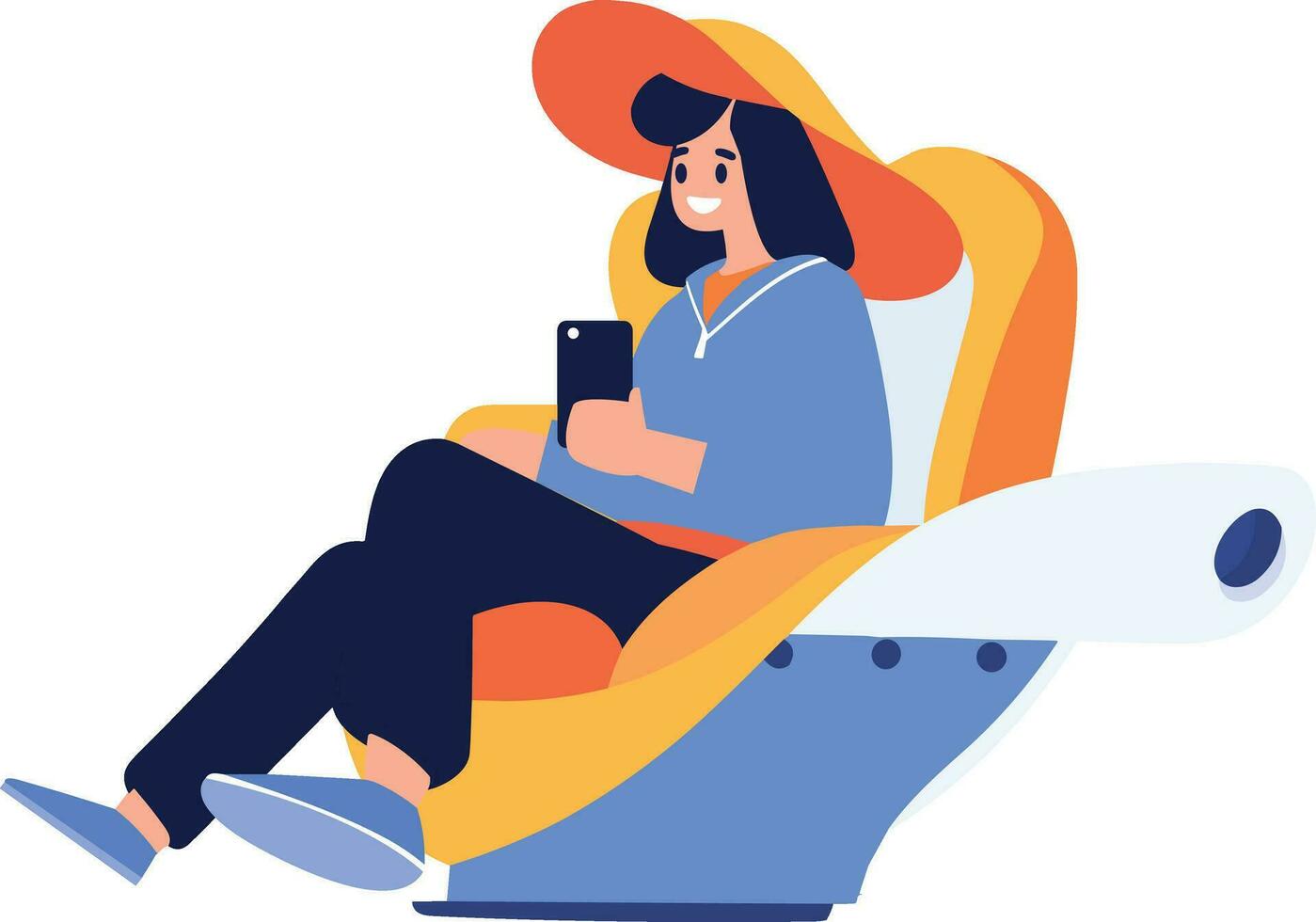 Hand Drawn Tourist with chair on airplane in flat style vector