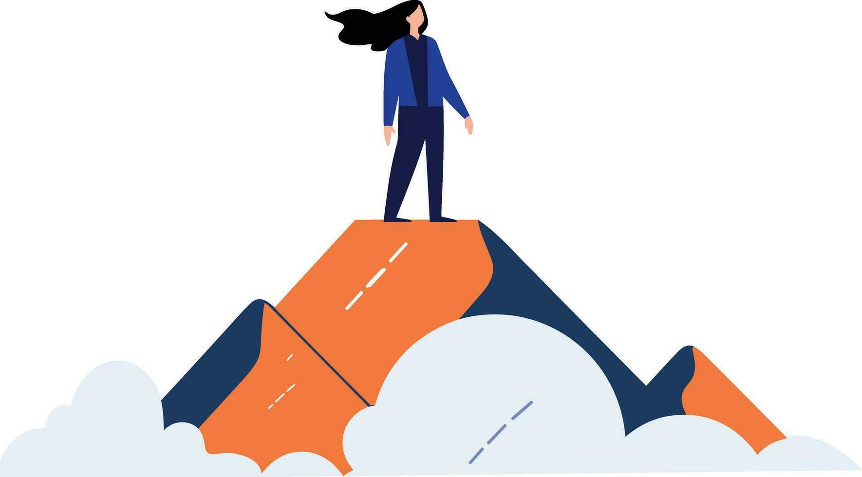 Hand Drawn Businessman standing on top of the mountain of success in flat style vector
