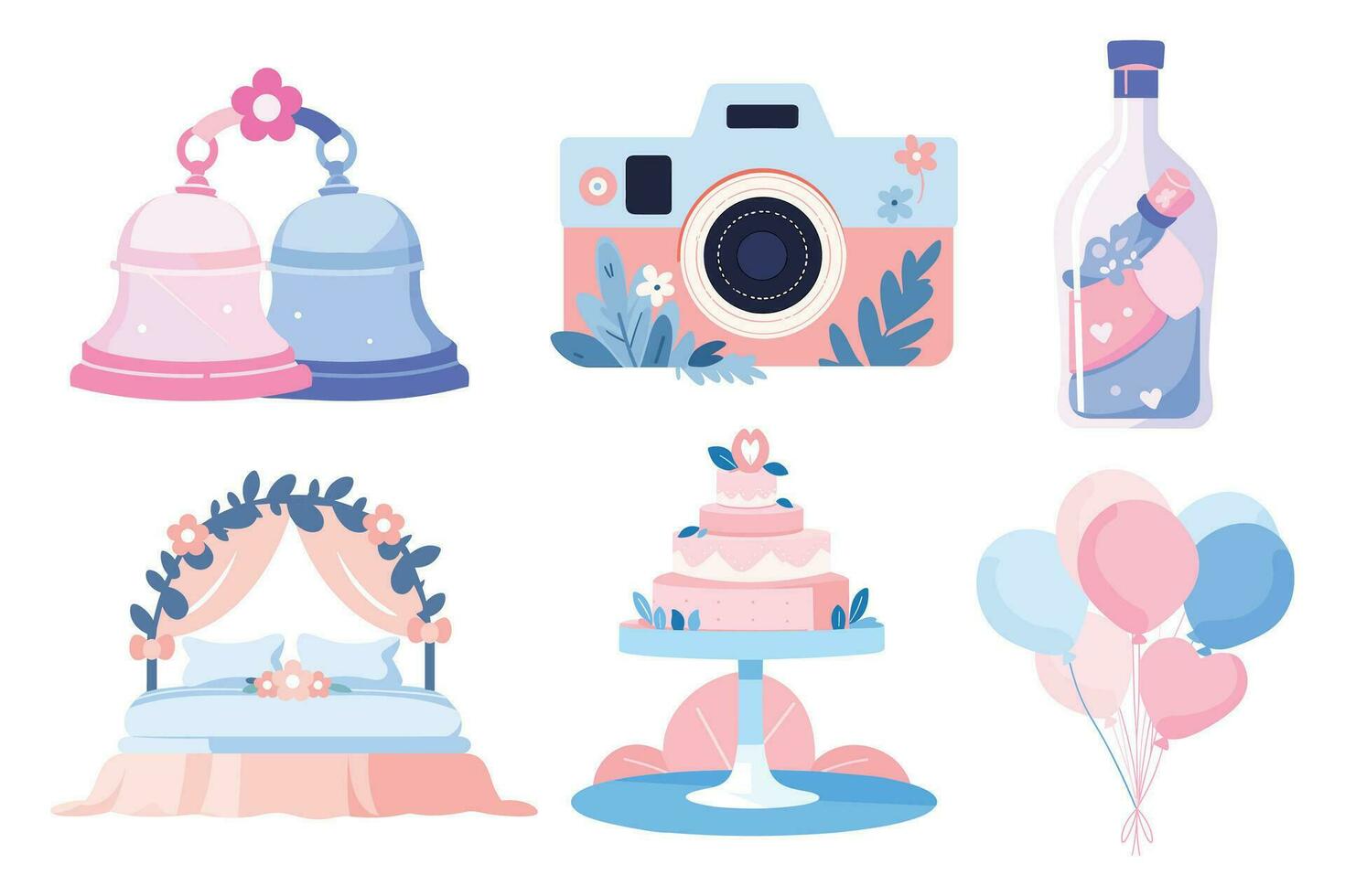 Hand Drawn wedding objects in a wedding concept in flat style vector