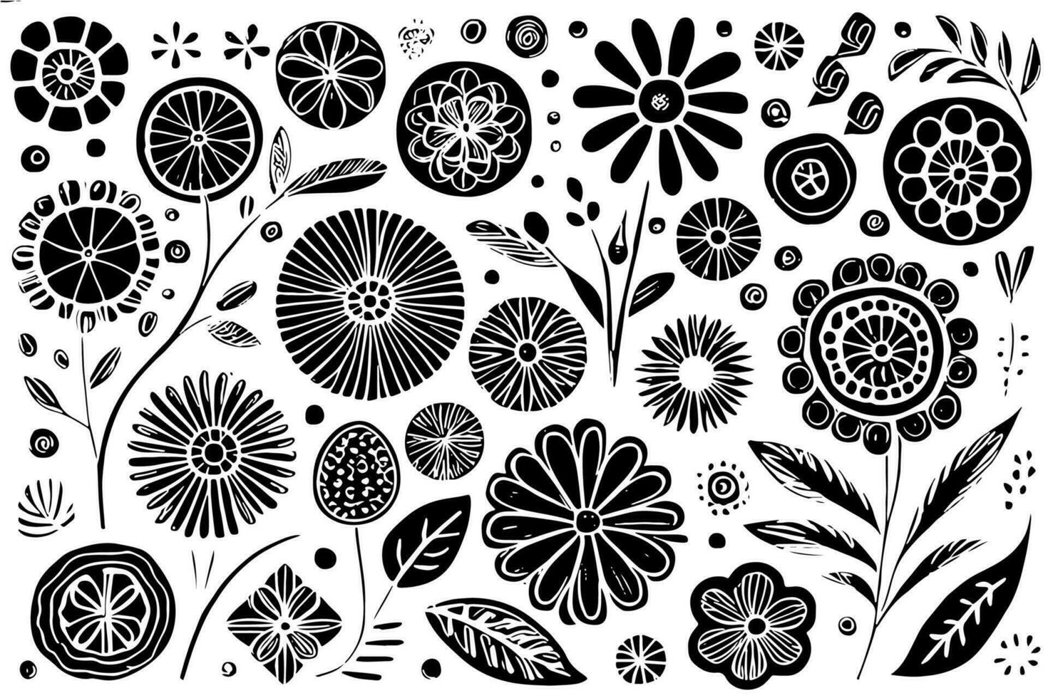 resumen negro y blanco monocromo dibujado a mano flores textura modelo garabatear vector ilustración