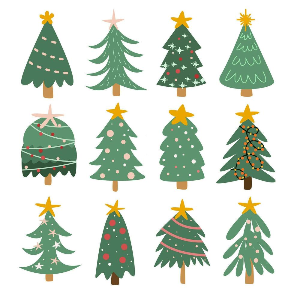 christmas tree set isolated on white background. vector illustration