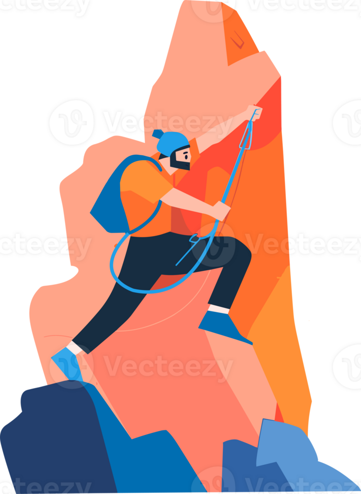 Hand Drawn Adventurous tourists climb mountains in flat style png