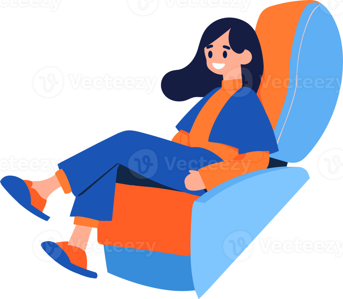 Hand Drawn Tourist with chair on airplane in flat style png