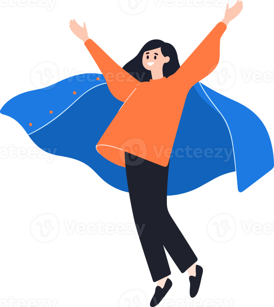 Hand Drawn Business woman with hero cape in flat style png