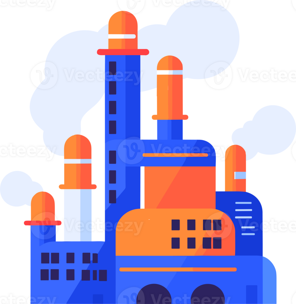 Hand Drawn Factories with pollution and smoke in flat style png