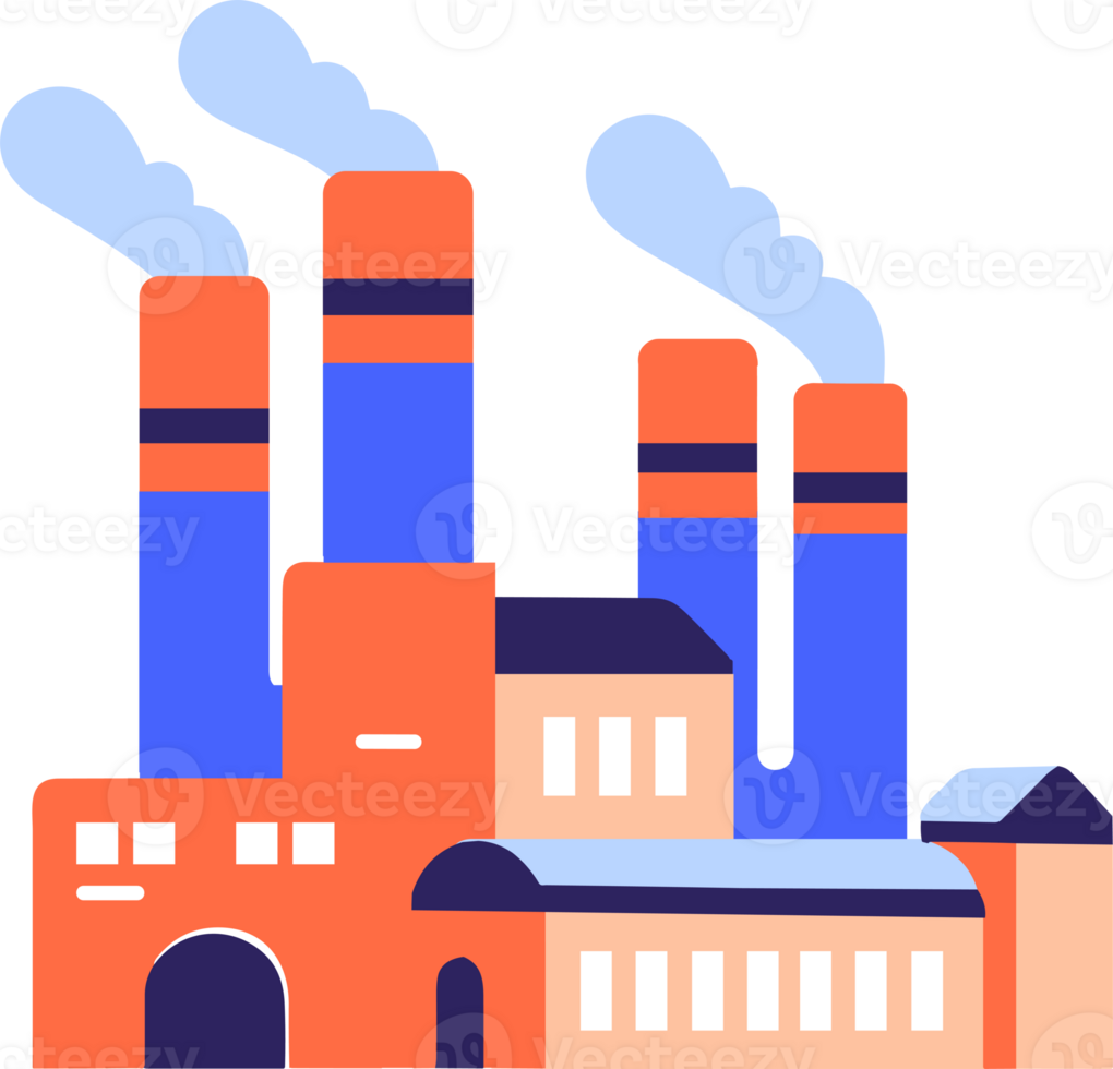 Hand Drawn Factories with pollution and smoke in flat style png