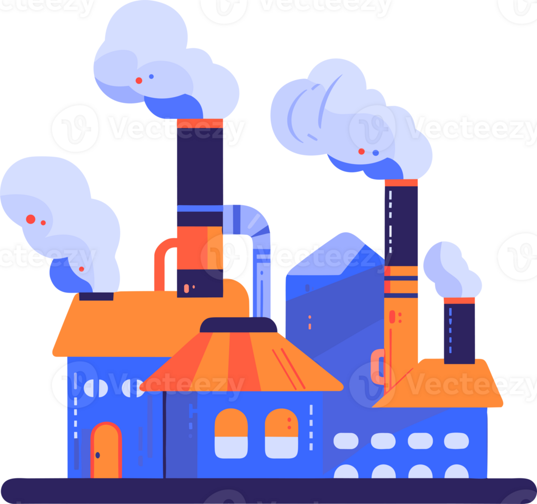 Hand Drawn Factories with pollution and smoke in flat style png