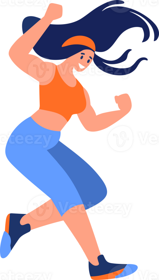 Hand Drawn fitness girl running exercise in flat style png