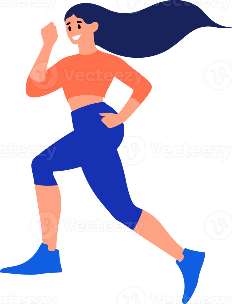 Hand Drawn fitness girl running exercise in flat style png