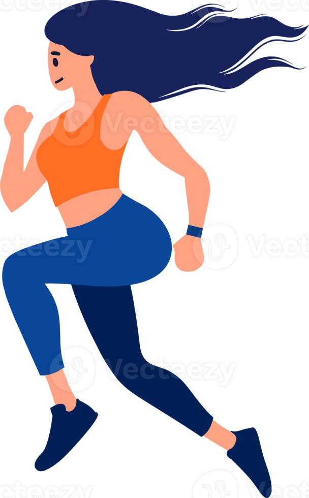 Hand Drawn fitness girl running exercise in flat style png