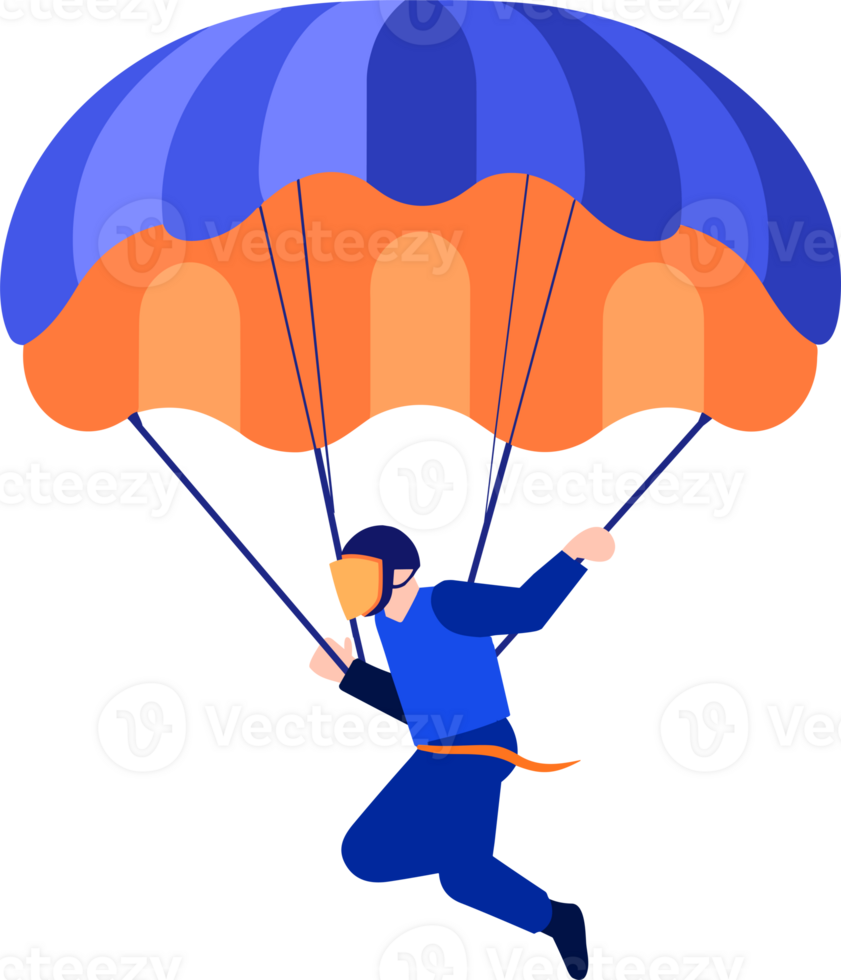 mano disegnato avventuroso viaggiatore paracadutismo a partire dal il cielo nel piatto stile png