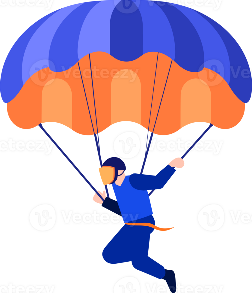 Hand Drawn adventurous traveler parachuting from the sky in flat style png