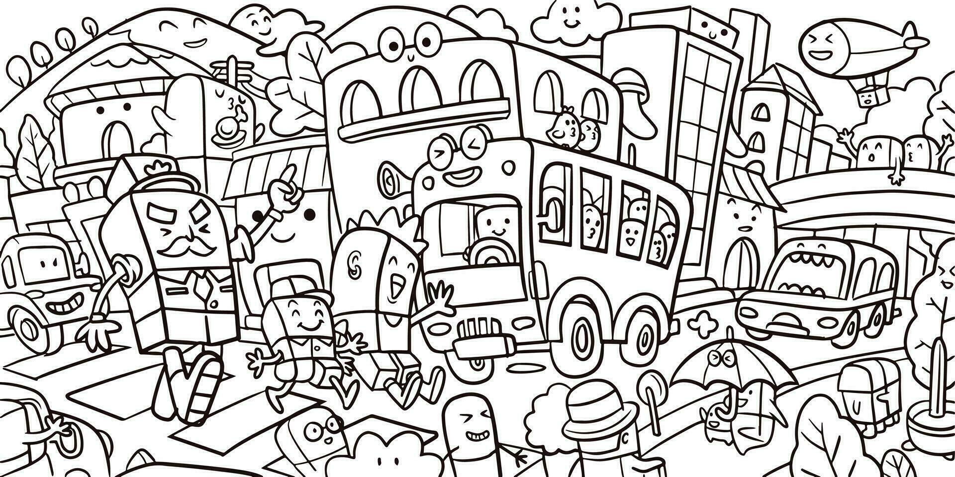 Urban theme doodles black and white doodles cute fun doodles vector