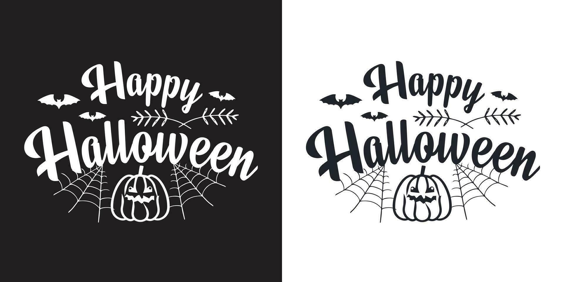 Happy halloween text lettering. Holiday calligraphy poster, greeting card, party invitation. Happy halloween text banner black white background vector