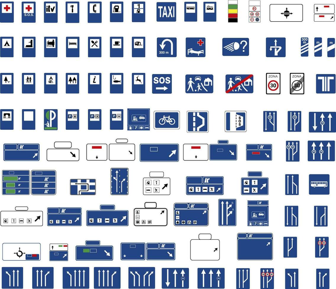 Set of lane and service indication signs vector