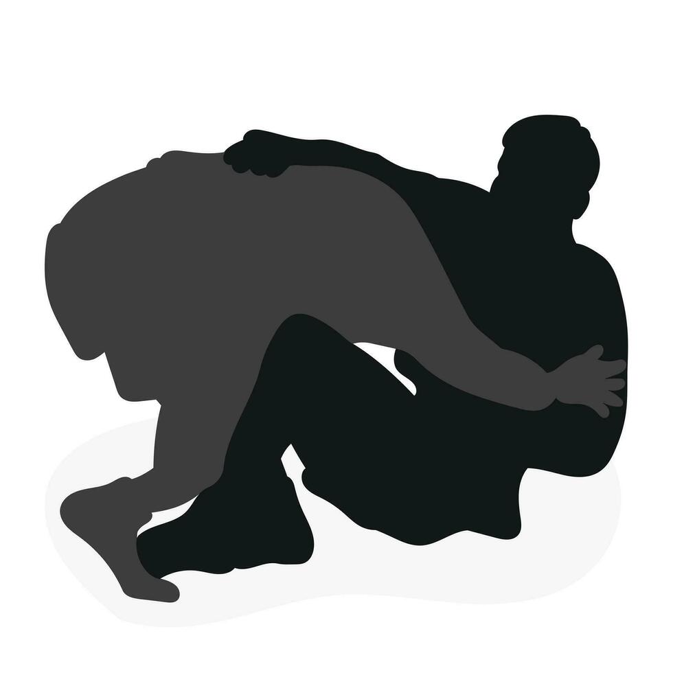 Image of silhouettes sambo athletes in sambo wrestling, combat sambo, duel, fight, fistfight, struggle, tussle, brawl, jiu jitsu. Martial art, sportsmanship vector