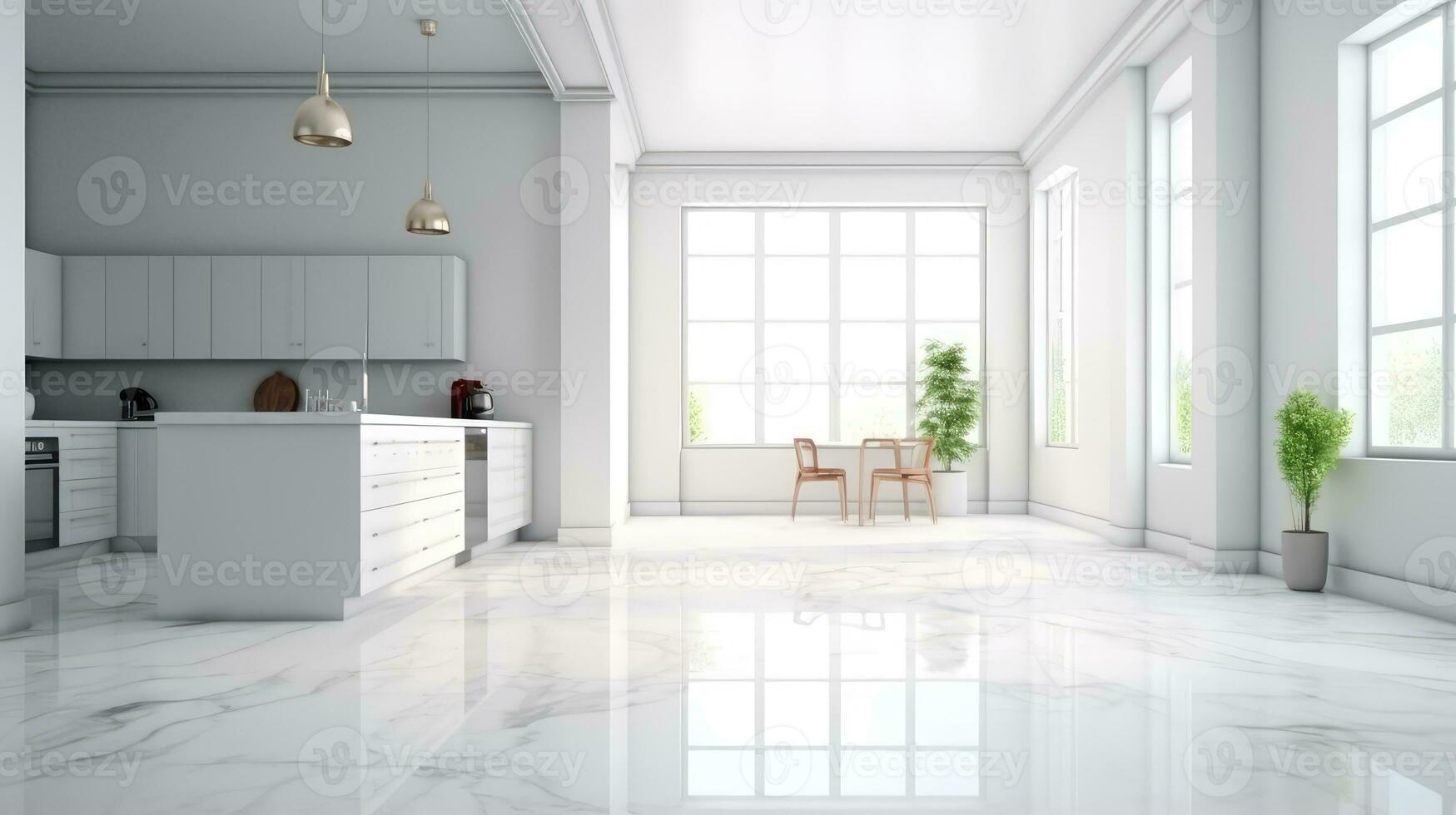 empty floor with kitchen interior background photo