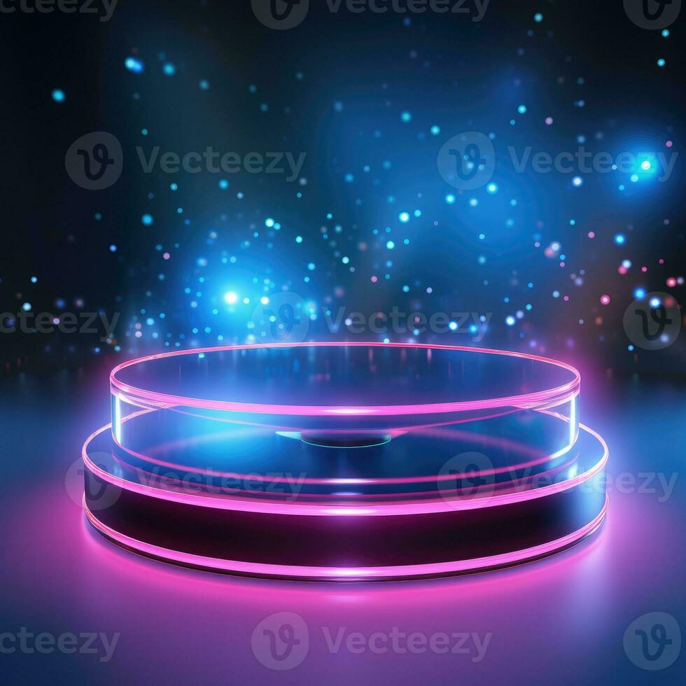 Product Presentation Podium with glow lights, tech podium, glow lights background photo