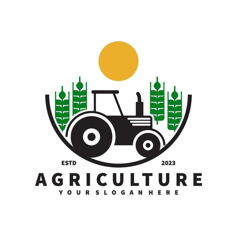 tractor logo para agricultura, agronomía, trigo agricultura, rural agricultura campos, natural cosecha. granja tractor vector diseño