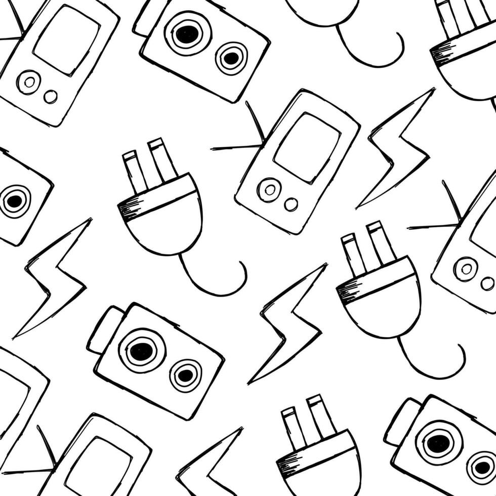 electronic device icon designs, with various design shapes, with a hand-drawn black outline style vector