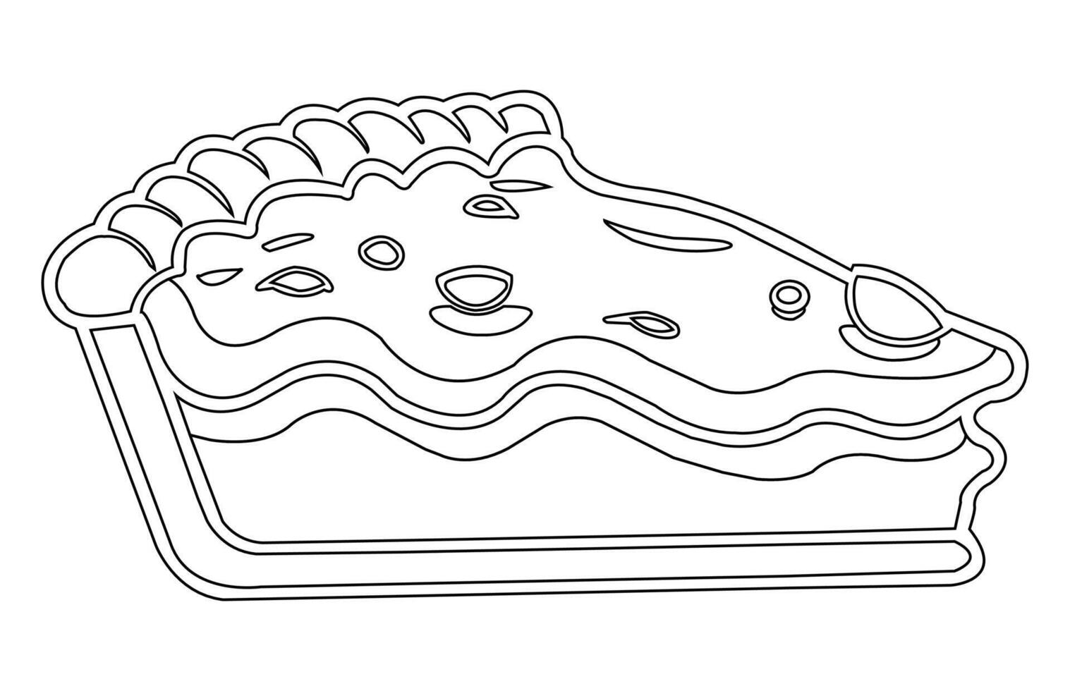 A Slice of apple pie outline isolated on white, Hand drawn vector cake piece.