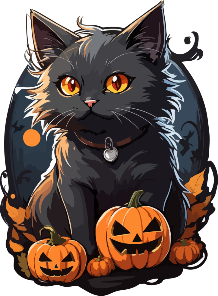 Black Cat with Halloween Ornaments PNG Free AI Generative