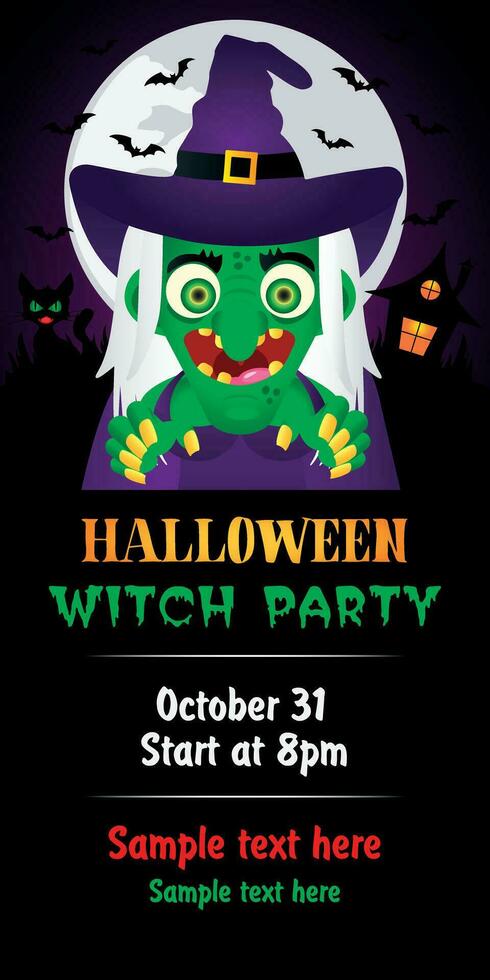 Halloween Zombie Party theme on violet background. Halloween poster with witch vector
