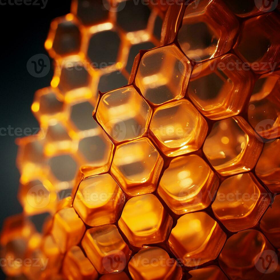 photorealistic image of honeycombs. pattern with yellow honeycombs, structure. ai generated photo