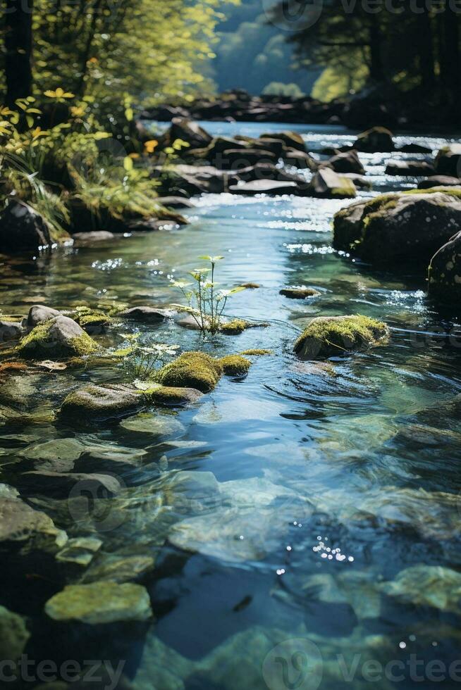 Closeup of a small creek, created with generative AI photo