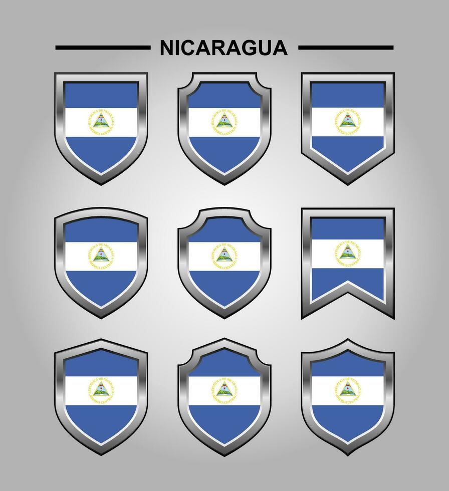 Nicaragua National Emblems Flag with Luxury Shield vector