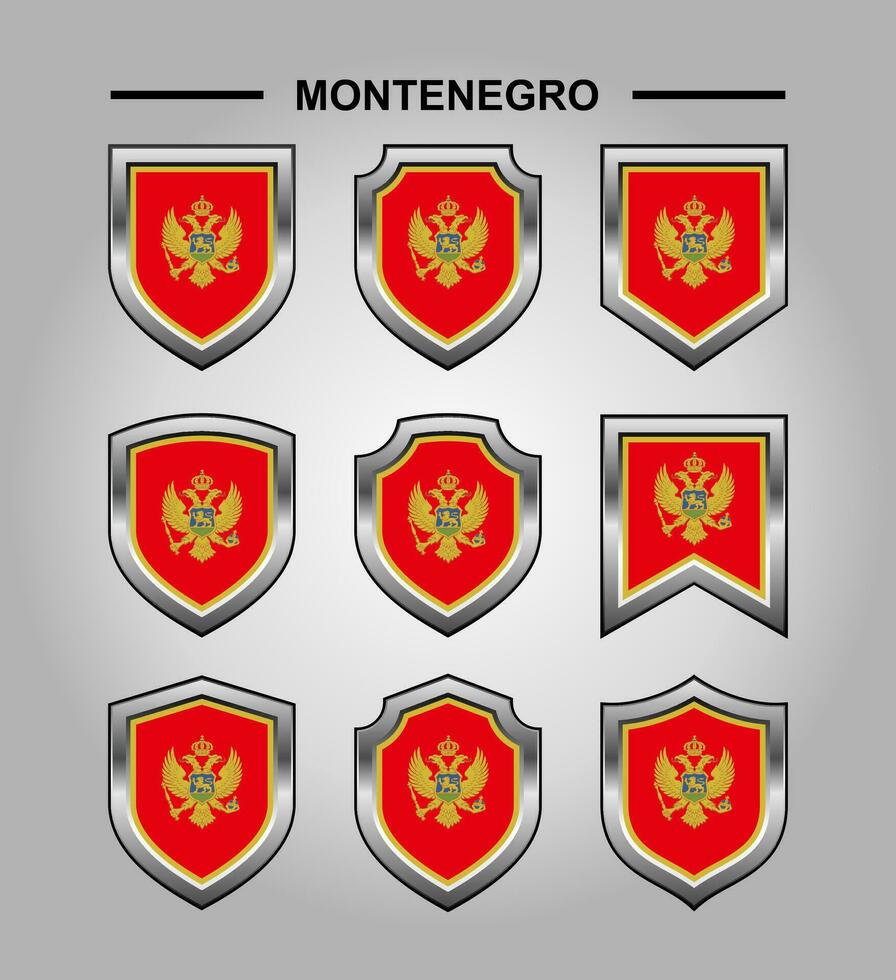 Montenegro National Emblems Flag with Luxury Shield vector