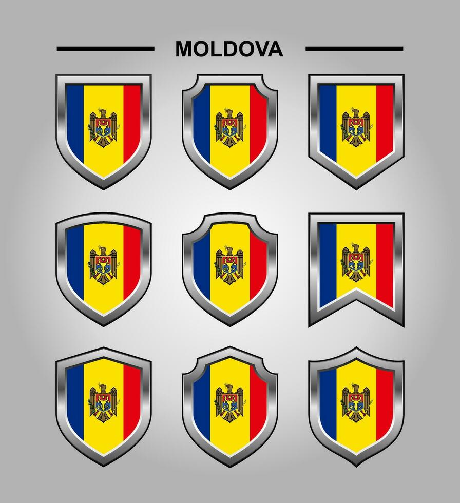 Moldova National Emblems Flag with Luxury Shield vector