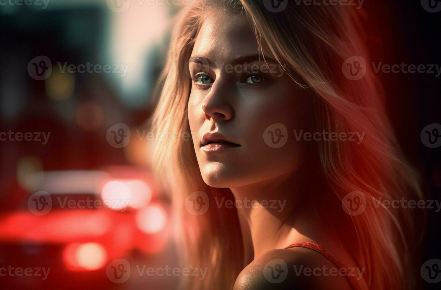 Blonde red dress fashion. Generate Ai photo