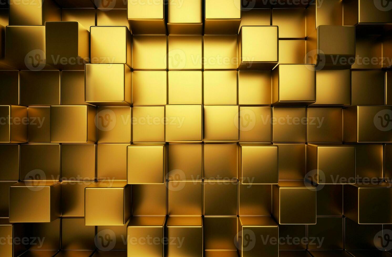 Abstract geometric golden blocks wall. Generate Ai photo